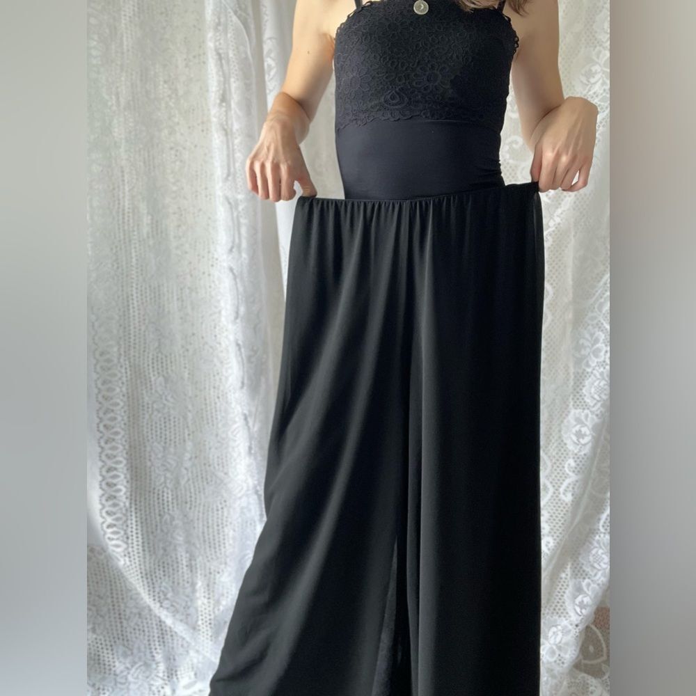 Vintage 90s/Y2K Black Chiffon Wide Leg Pants Minimalist Flowy Dressy - Picture 2 of 12